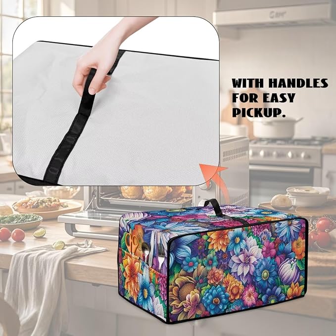 Doojoayie Colorful Flower Toaster Cover 6 Slice Bread Machine Cover Small Appliance Protector Modern Kitchen Decoration Gift for People Who Loves to Cook