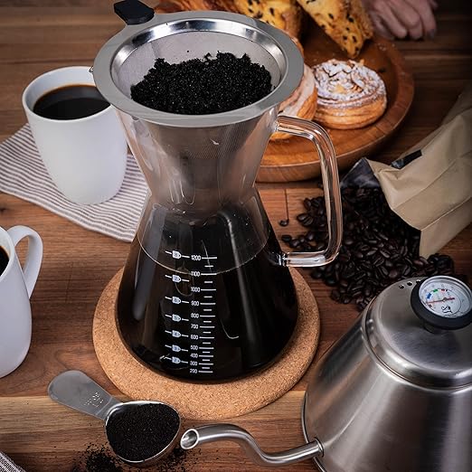 London Sip Glass Pour Over Coffee Carafe Coffee Maker with Reusable Stainless Steel Filter Ergonomic Handle and Easy-Pour Spout 8-Cup (1200 mL)