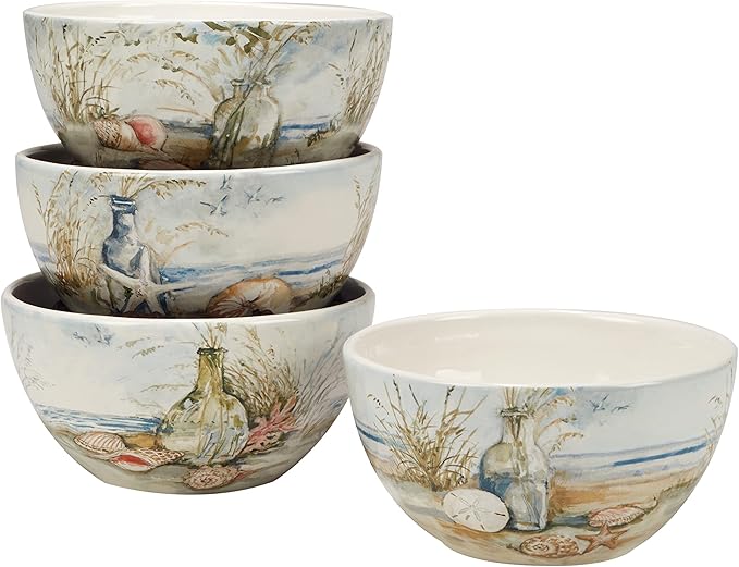 Coastal Landscape 16 Piece Ceramic Dinnerware Set – Service for 4 with Beach-Themed Dinner Plates Salad Plates Bowls &amp Mugs – Ocean-Inspired Tableware for Everyday or Coastal Entertaining