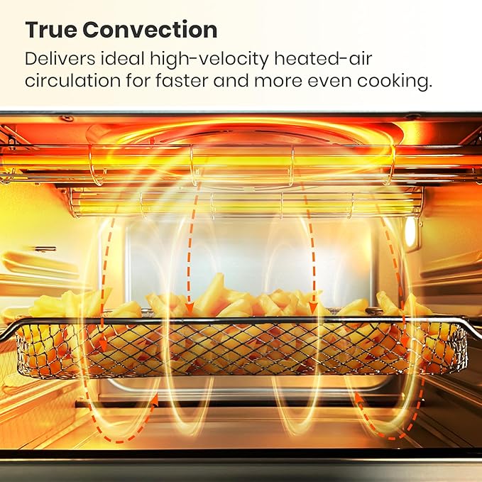 VAL CUCINA Retro Style Infrared Heating Air Fryer Toaster Oven Extra Large Countertop Convection Oven 10-in-1 Combo 6-Slice Toast Enamel Baking Pan Easy Clean with Recipe Book Almond Yellow Color