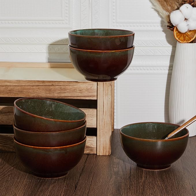 12 Piece Dinnerware Set Includes 6 Piece Cereal Bowl Set Combo Brown Green