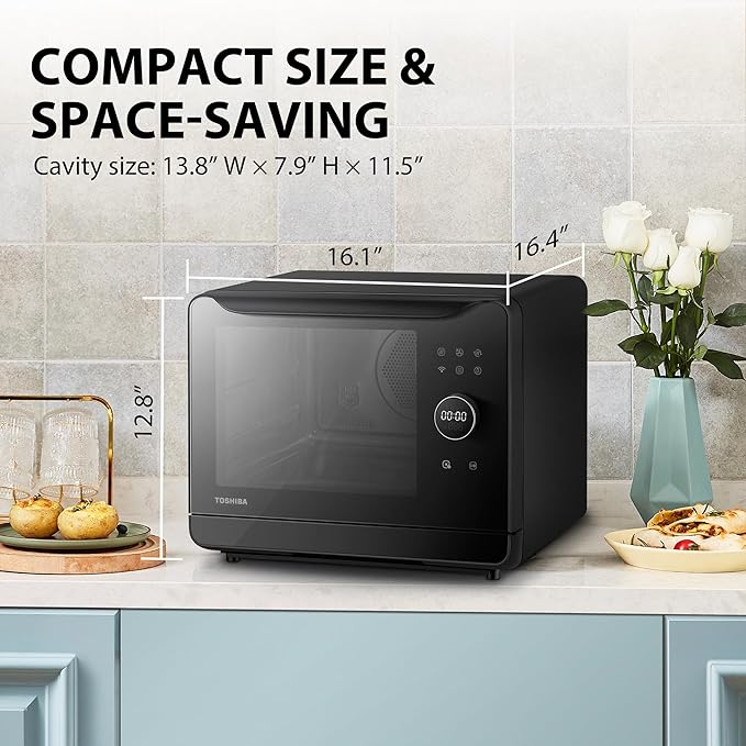 TOSHIBA 6-IN-1 Compact Steam Oven Combi Oven Countertop with Convection Steam &amp Bake Ferment Air Fryer Slow Cook Smart APP Control 36 Preset Menus and Steam Cleaning 20L