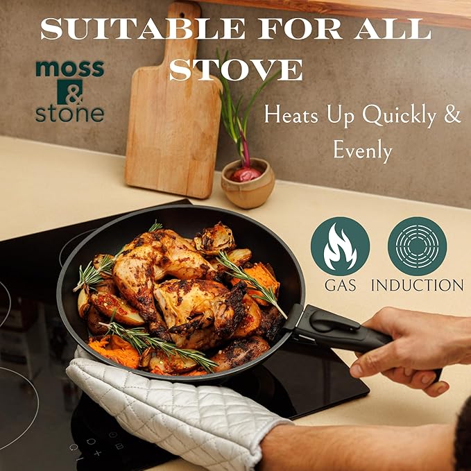 Moss &amp Stone 10pcs Black Pots and Pans Set Non Stick Cookware Sets Detachable Handle RV Kitchen Set Removable Handle Oven Safe Induction Ready Stackable Non-stick Set Camping Cookware Set