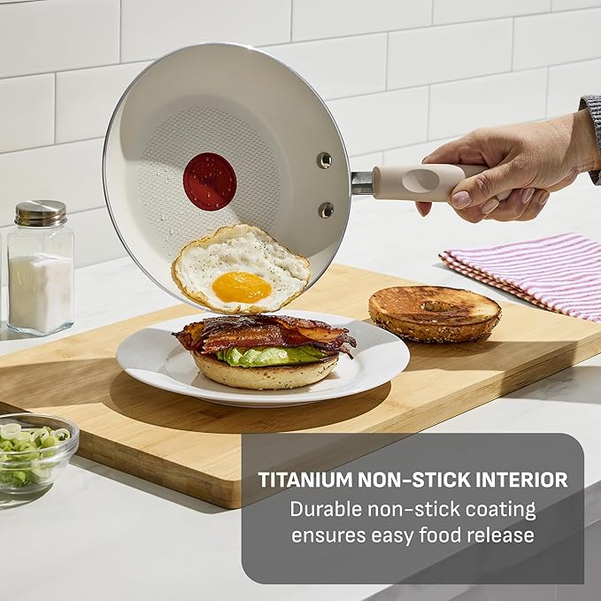 T-Fal Signature Nonstick 12 Piece Cookware Set Oven Safe Up to 350°F Dishwasher Safe Pots and Pans Set Includes Frying Pans Saucepan Stockpot Cooking Utensils Beige