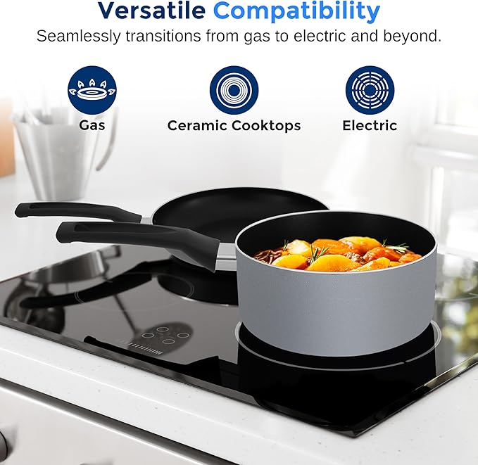 SereneLife Kitchenware Pots and Pans Set Basic Kitchen Nonstick Cookware Set Heat Resistant Lacquer (6-Piece Set) One Size Gray