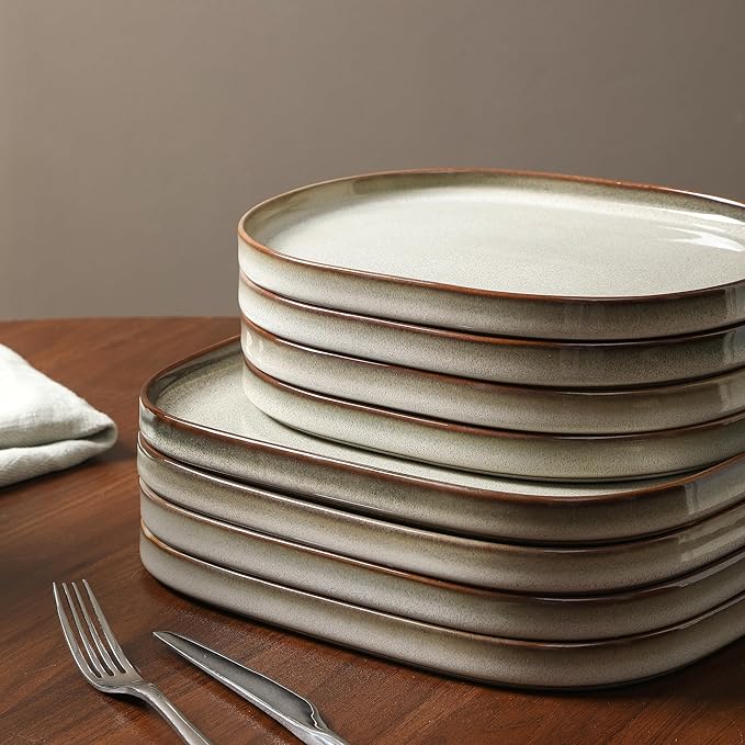 Stone Lain Cairo 24-Piece Dinnerware Set Stoneware Plates and Bowls Set Microwave and Dishwasher Safe Includes Dinner and Salad Plates Cereal Bowls Dishes for 8 Grey