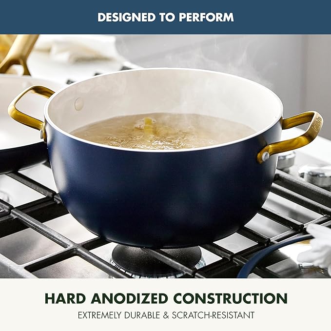 GreenPan Nonstick Reserve Pro 10 Piece Cookware Set NSF Certified Ceramic Hard Anodized PFAS-Free Pots &amp Pans Set with Lids Stainless Steel Handles Oven &amp Dishwasher Safe Twilight Blue