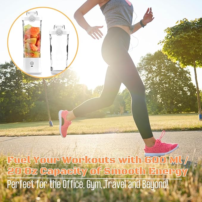 Portable Juicer Blender 20oz/600ml Smoothie Maker with 6 Blades USB-C Rechargeable 4000mAh Battery Multi-Purpose Travel Blender for Smoothies Shakes and Juices (Fluorescent Yellow)