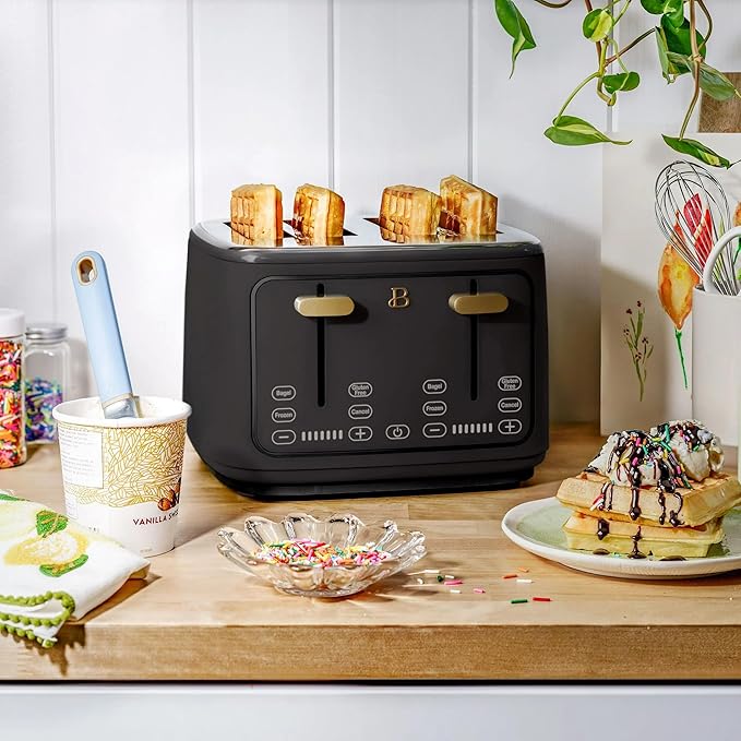 4 Slice Toaster with Touch Control Panel 1800W Fast Heating 7 Toast Shade Levels Extra Wide Slots for Bagels Removable Crumb Tray (Black Sesame)