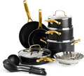 Blue Diamond 14 Piece Induction Nonstick Cookware Set Diamond Infused PFAS-Free Ceramic Nonstick Pots &amp Pans Durable Metal Utensil Safe Dishwasher Safe Oven &amp Broiler to 600F Black/Gold