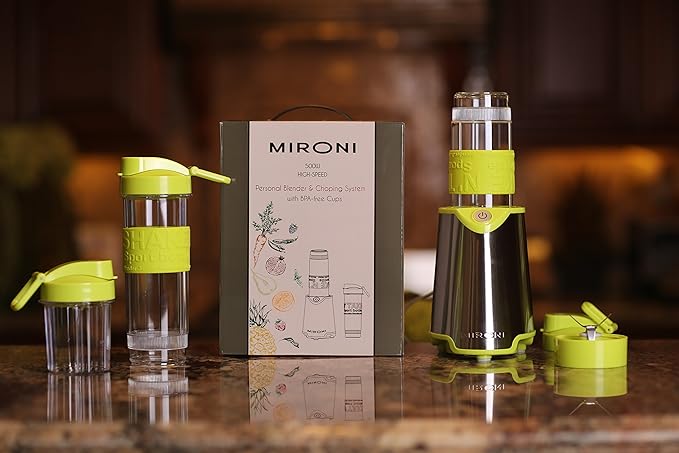 Mironi Personal Smoothie Blender 2-in-1 Single Serve 500W With 20 Oz Tritan Sports Bottle and Grinder Cup for Juices Shakes Smoothies and More