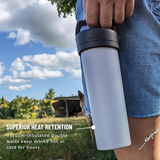 ESPRO P0 Ultralight French Press Coffee Maker for Travel Vacuum Insulated Stainless Steel 16 Ounces Light Pink