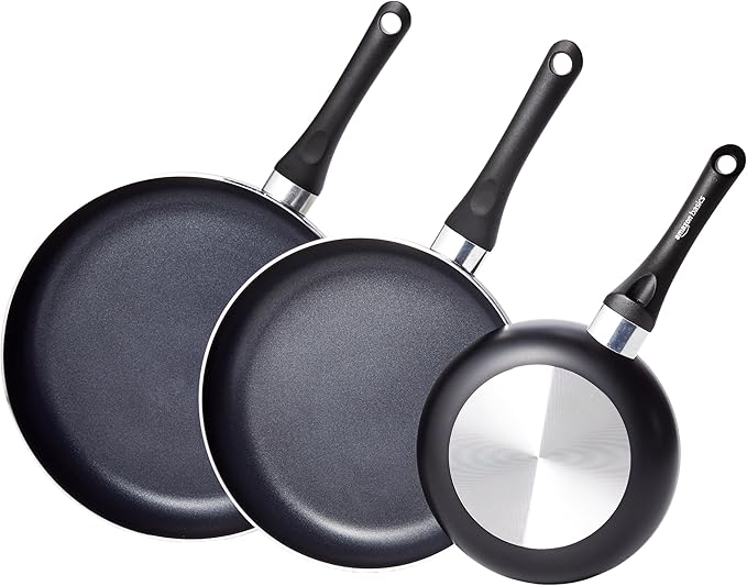 Amazon Basics Ceramic Non-Stick 3-Piece Frying Pan Set 8 Inch 10 Inch &amp 12 Inch Black