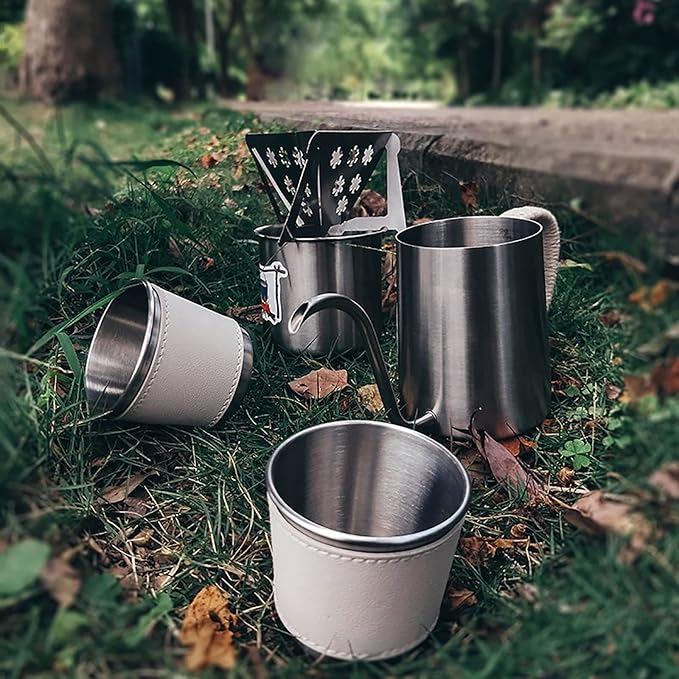 Pour Over Coffee Maker Set with Gooseneck Kettle Stainless Steel Hollow Filter Holder with Paper Coffee FiltersDIY Manual Coffee Maker Set for Coffee Lovers