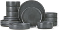 Herogo 16 Piece Plates and Bowls Set Ceramic Dinnerware Sets with Pasta Bowls Kitchen Dinner Ware Dishes Service for 4 Chip &amp Scratch Resistant Dishware Dark Gray