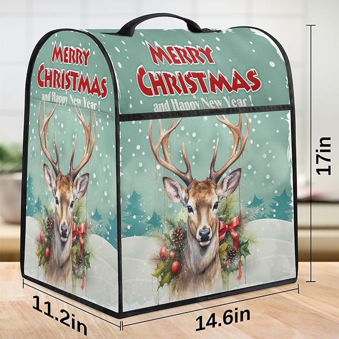 cfpolar Kitchen Aid Mixer Cover Compatible with 6-8 Quarts Christmas Animal Elk Holly Stand Mixer Cover Kitchen Aid Mixers Accessories Appliance Organizer Bag Dust Covers with Zipper Pocket