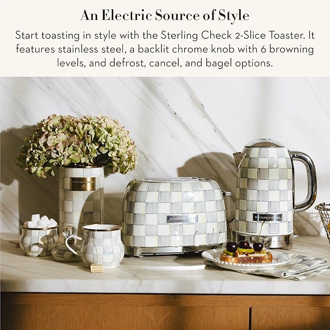 MACKENZIE-CHILDS 2-Slice Toaster Decorative Toaster for Kitchen Gray-and-White Sterling Check
