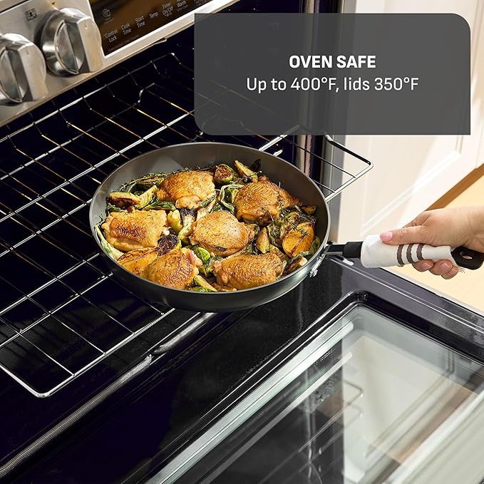 T-Fal Ultimate Hard Anodized 12-Piece Ceramic Nonstick Cookware Set Oven Safe Up to 400°F Ceramic Pots and Pans Set Frying Pans Saucepan Stockpot Cooking Utensils Grey