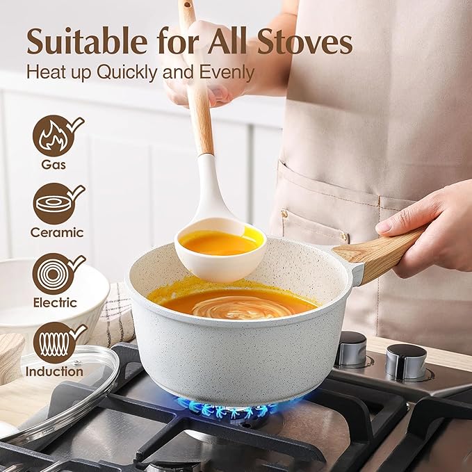 Ceramic Nonstick Pots and Pans Set 11Pcs Healthy Non Stick Cookware Set with Pots Protectors Induction Kitchen Cookware Sets White