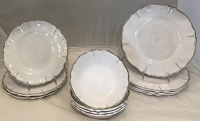 Le Cadeaux Rustica Antique White Melamine 12-Piece Dinnerware Set