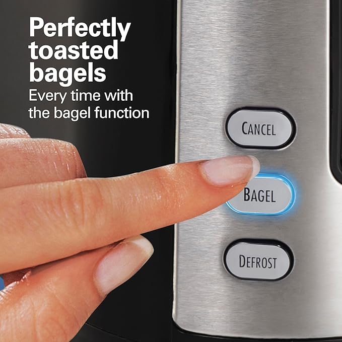 Hamilton Beach 2 Slice Extra Wide Slot Toaster with Bagel &amp Defrost Settings Shade Selector with 7 Browning Levels Toast Boost Auto Shutoff Black &amp Stainless Steel (22633)