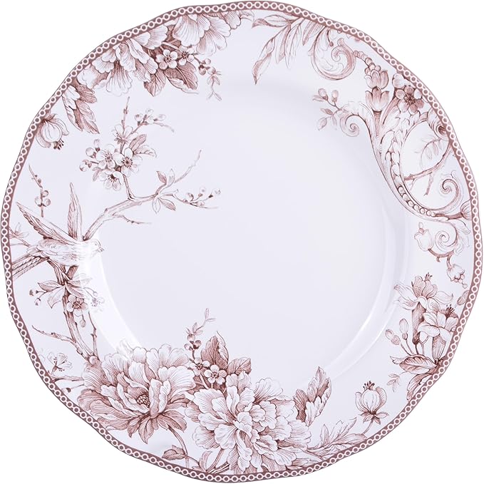 222 Fifth Adelaide Brown on White 12-Piece Dinnerware Set – Service for 4 Big Dinner Plates and Bowls SetsDurable Porcelain Microwave and Dishwasher Safe for Everyday Dining &amp Entertainment