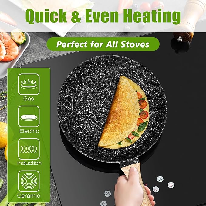 VOTTGO 19 Pcs Pots and Pans Set Non Stick Black Granite Induction Cookware Set Non Toxic Healthy RV Kitchen Cooking Set with Silicone Tools and Pot Protectors PFOA PFOS PFAS Free