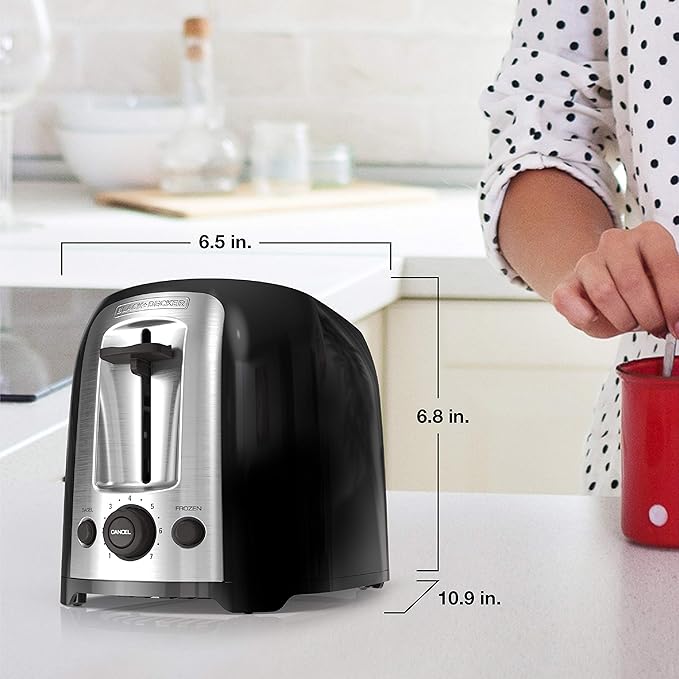 BLACK+DECKER 2-Slice Toaster TR1278B Extra Wide Slots 7 Shade Settings 850 Watts Frozen and Bagel Buttons