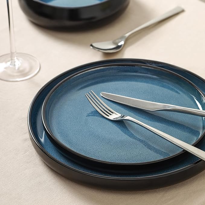 Stone Lain Lagoon 12-Piece Dinnerware Set Stoneware Plates and Bowls set Microwave and Dishwasher Safe Dish Set for 4 Blue