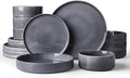 Famiware Annecy Plates and Bowls Sets Service for 4 (16 Pieces) Dinnerware Sets with Pasta Bowls Microwave and Dishwasher Safe Dishes Set Chip and Scratch Resistant Misty-Blue