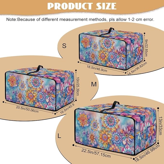 Heat-Resistant Toaster Oven Cover Faux Linen Polyester Appliances Dust Cover for Convection Toaster Oven Air Fryer with Top Handle Side Pockets Mandala Flower