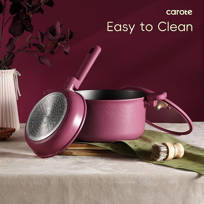 CAROTE Non Stick Pots and Pans Set Cookware Sets Nonstick Kitchen Cooking Set with Stay-Cool Handleswith Silicone Tools and Pot Protectors16 Piece