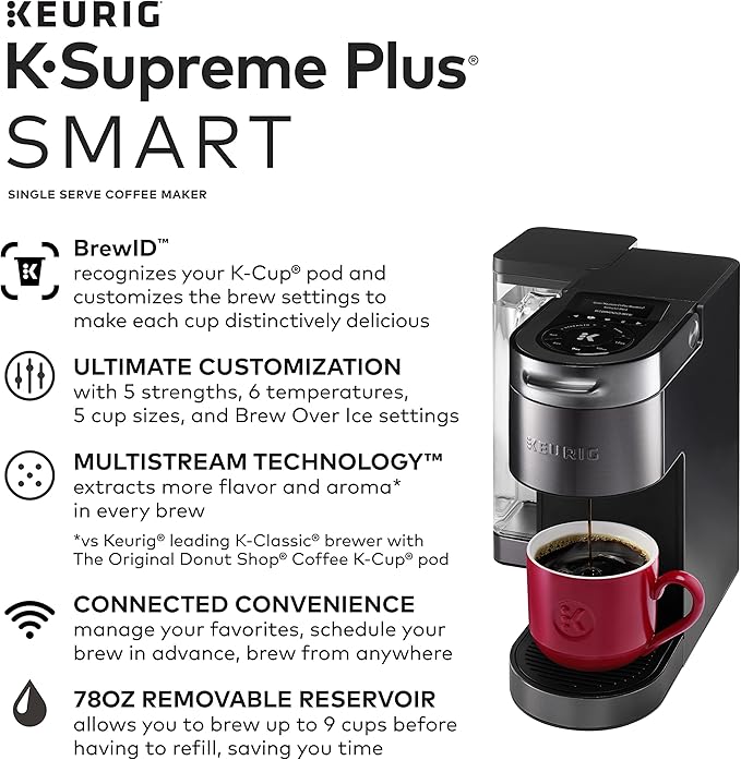 Keurig K-Supreme Plus SMART Single Serve Coffee Maker Milk Frother for Hot and Cold Milk Foam