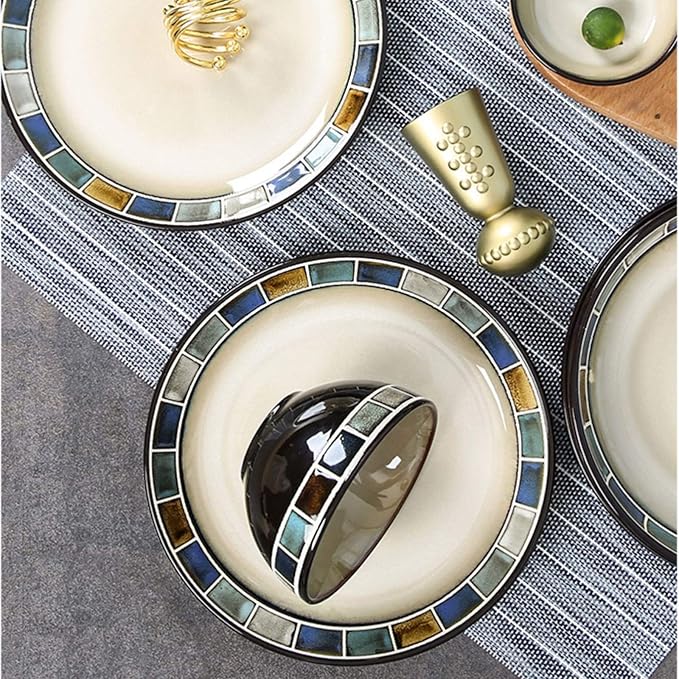 Beautiful 20-Piece Kitchen Dinnerware Set Durable Ceramic Dinner Plate Sets Checkered Pattern Plates Set &amp Dishes Set Plates Dishes Bowls Service for 4 Dishes Dessert Plates