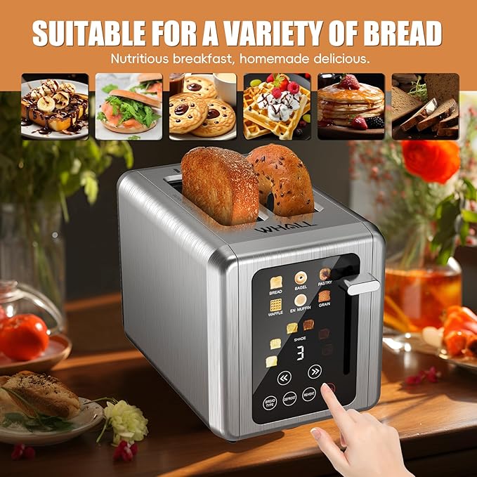 WHALL Touch Screen Toaster 2 SliceSmart Digital Toaster with 1.5 Wide Slots6 Shade Settings &amp 6 Bread TypesMemory FunctionCountdown TimerBrushed StainlessIdeal Kitchen Gift &amp Essential