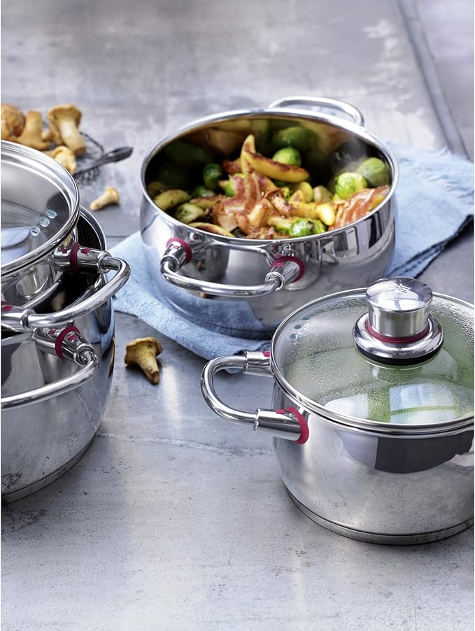WMF Pot Set 4-Piece Quality One Steam Vent Glass Lid Cromargan® Stainless Steel Polished Suitable for Induction Hobs Dishwasher-Safe
