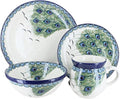Blue Rose Polish Pottery - Green Peacock Feather 4 PC Place Setting - Service for 1-1 Place Setting - Great for Everyday Dining Casual Dining or as Formal Dinnerware