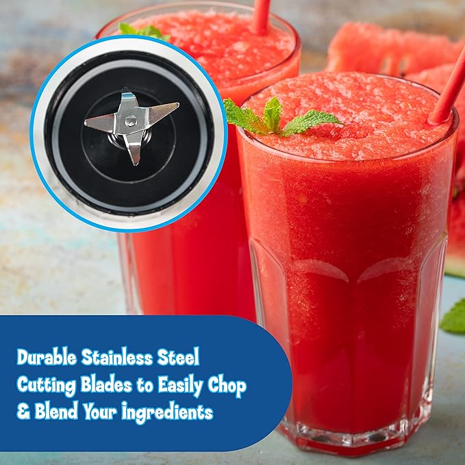 Nostalgia Kool-Aid Slush ‘N Go Personal Blender for Smoothies Slushies Shakes and Fruit Blends Includes Two 15 Oz Travel Bottles Cup Lid and Reusable Straw Blue