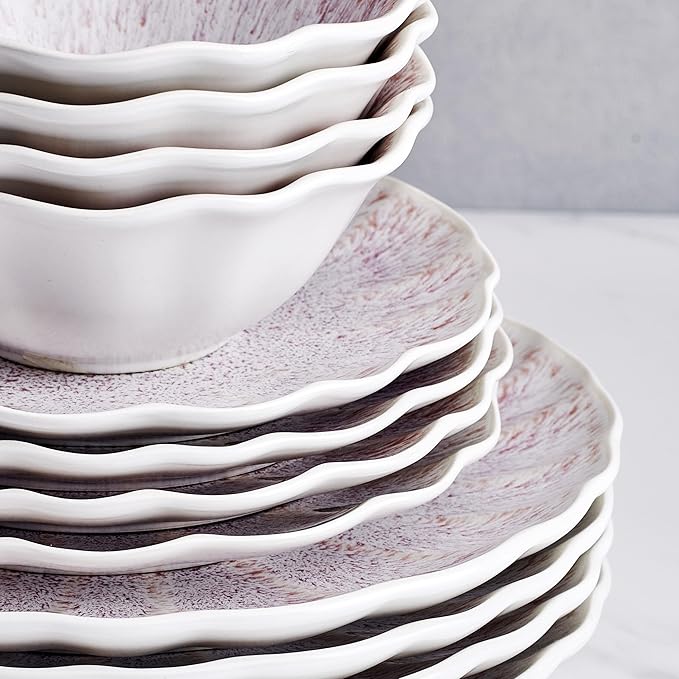 Mikasa Isla Hand Crafted 12 Piece Plates Bowls Dinnerware Set Service for 4 Pink