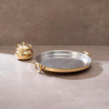 P-TAL Set of Brass Dosa Tawa + 250ml Brass Ghee Pot with Spoon Cookware Set Non-Toxic and Teflon Free Combo Ptal Utensils 12 in Dosa Tawa and 250 ml Golden