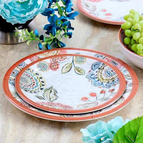 12 Piece Melamine Dinnerware Set – Shatterproof Mandala Plates and Bowls with Ribbed Texture – Lightweight Outdoor &amp Indoor Dish Set Dishwasher Safe