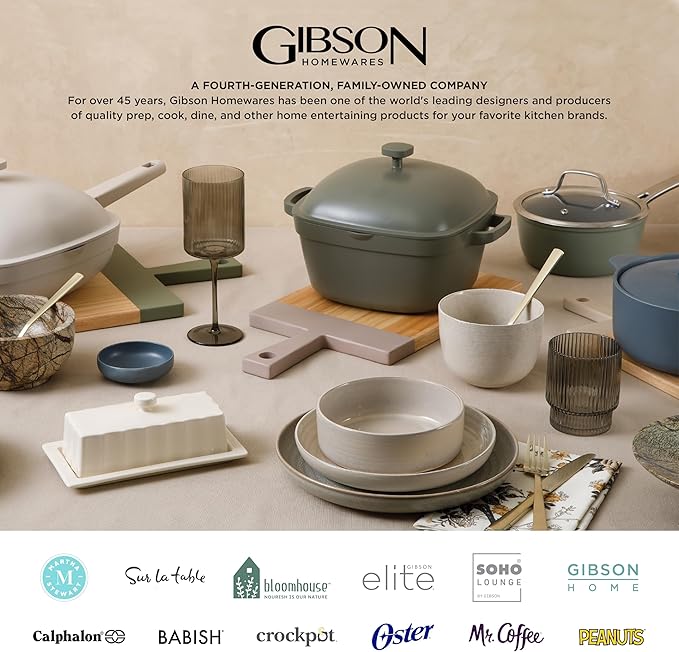 Gibson Elite Matisse 16-Piece Double Bowl Dinnerware Set – Service for 4 Taupe Stoneware Plates and Bowls