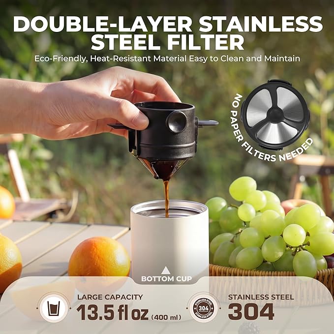 HAUSHOF Portable Coffee Maker Travel Coffee Maker Battery Operated Small Pour Over Set Compact Coffee Maker with Electric Grinder &amp Insulated Mug for Travel Camping Car