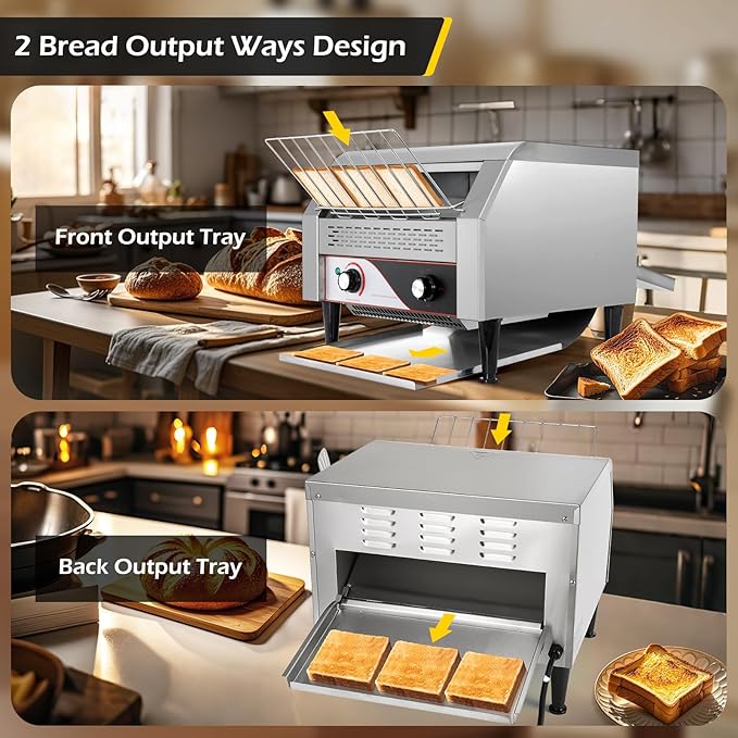 Dyna-Living Commercial Toaster 450 Slices/H Restaurant Toasters 1900W Conveyor Rotating Toaster Oven Commercial Belt Toasters Hamburger Bread Bun Toaster for Restaurant