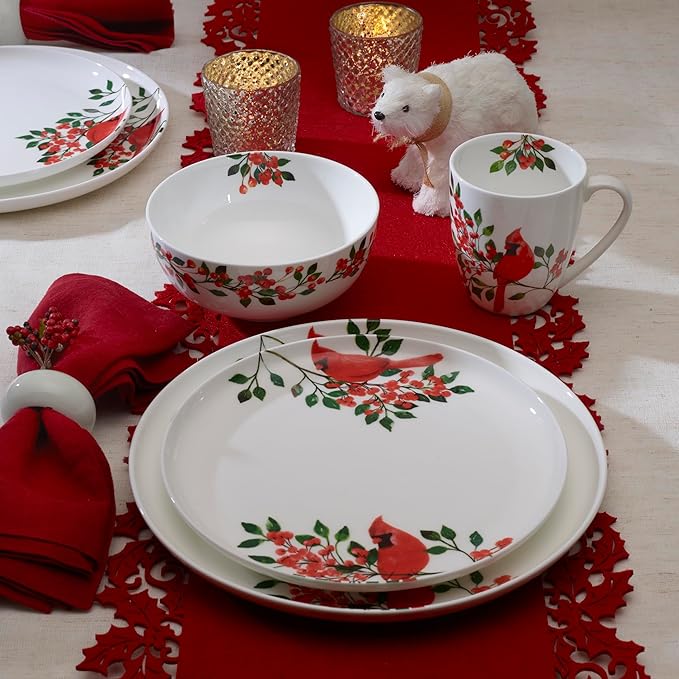 Mikasa Cardinal Leaves Holiday Bone China Lightweight Chip Resistant Dinnerware Set Service for 4
