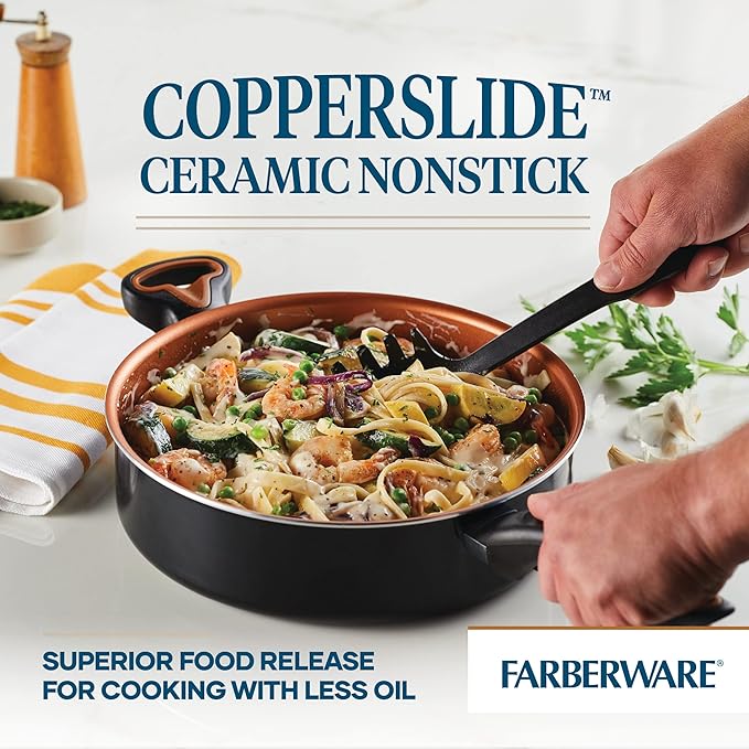 Farberware Glide Ceramic Nonstick Saute Pan / Frying Pan / Fry Pan with Lid and Helper Handle - 4 Quart Black