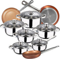 SAN IGNACIO Cassel 12-Piece Stainless Steel Cookware Set with Pan Set (20/24/28 cm) Professional Chef Copper Plus in Pressed Aluminium