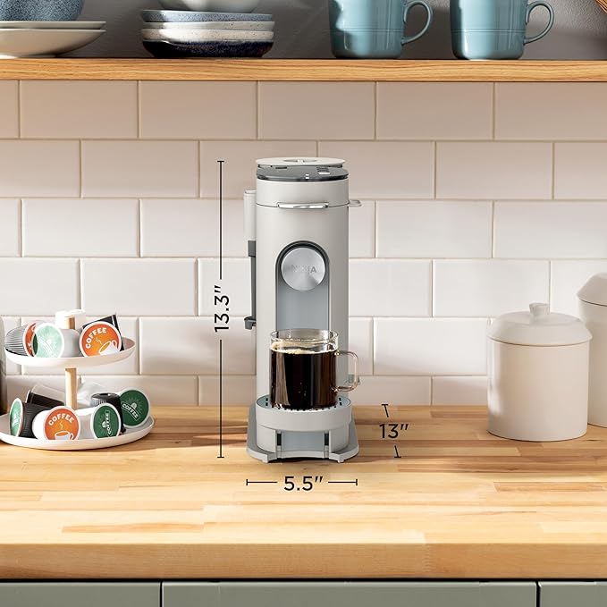 Ninja Pod &amp Grounds Specialty Single-Serve Coffee Maker K-Cup Pod Compatible Brews Grounds Compact Design Built-In Milk Frother 56-oz. Reservoir 6-oz. Cup to 24-oz. Mug Sizes Stone PB051ST