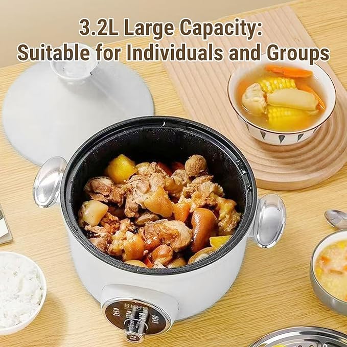 Yosoo 3.2L Capacity Rice Cooker with Steaming Basket Choose from Multiple Cooking Modes 800W Power Product Size Approx 31x26x26cm / 12.2x10.24x10.24in (US Plug 110V)