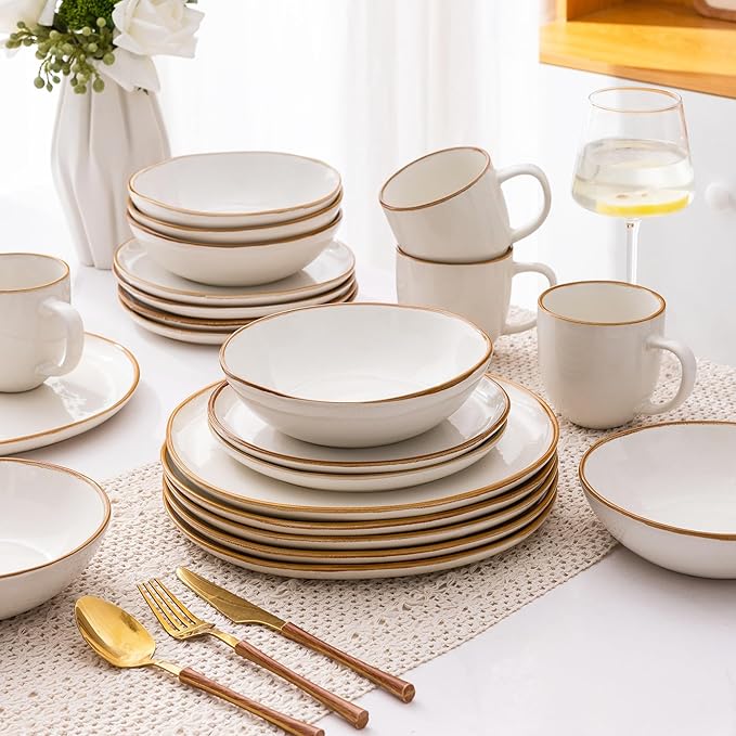 AmorArc Ceramic Dinnerware SetsHandmade Reactive Glaze Plates and Bowls SetsHighly Chip and Crack Resistant | Dishwasher &amp Microwave Safe Dishes Set Service for 4 (24pc)